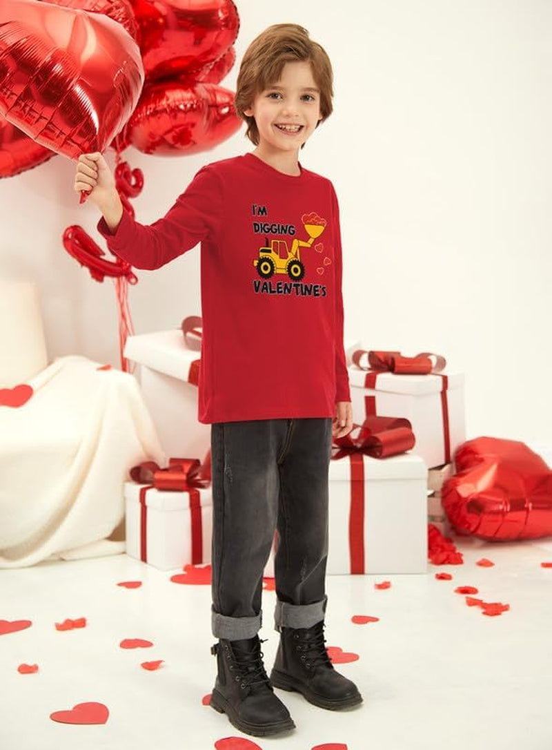 Unisex Kid'S Valentines Day Print Top Cute Long Sleeve Shirt 2-10 Years