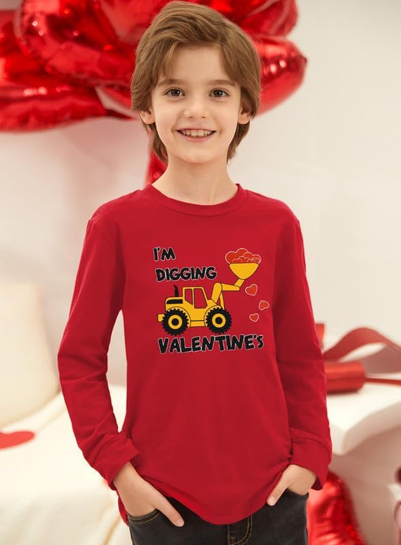 Unisex Kid'S Valentines Day Print Top Cute Long Sleeve Shirt 2-10 Years