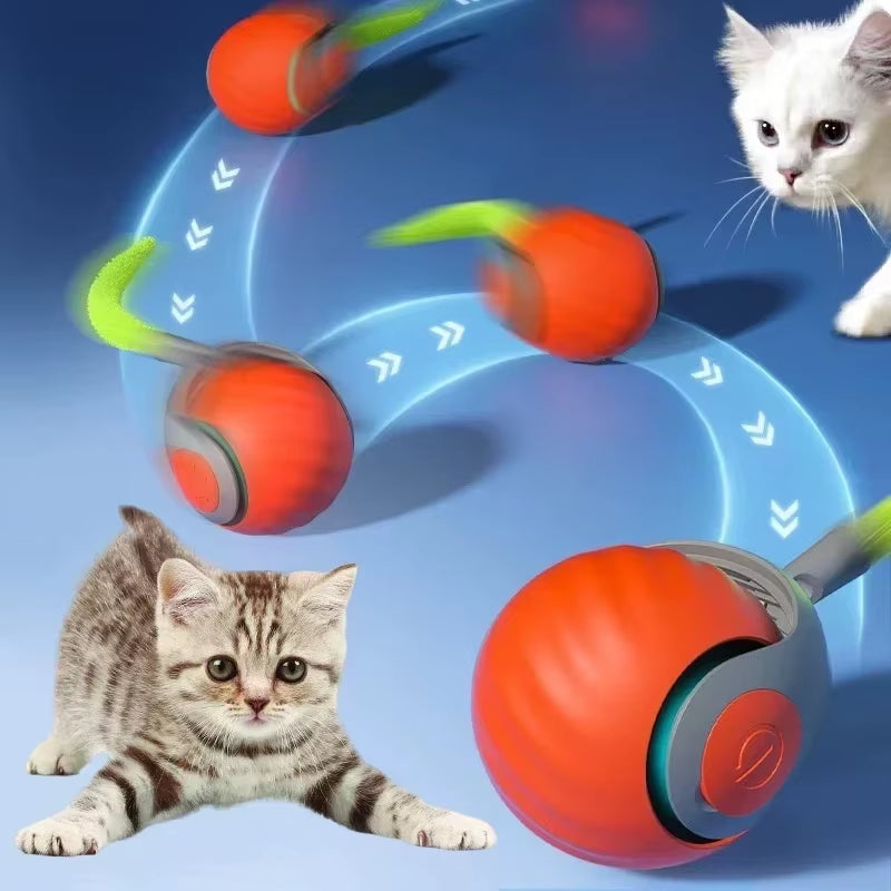 Automatic Electric Ball for Cats with Feather Teaser