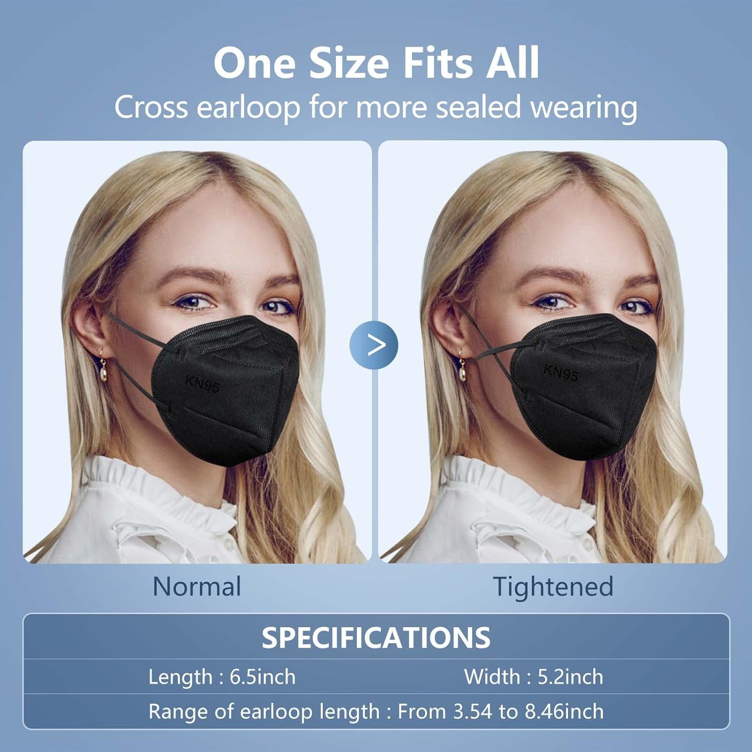 Individually Wrapped, 60 Packs KN95 Face Mask, 5-Ply Breathable Comfortable Safety Mask with over 95% Filtering(Black)