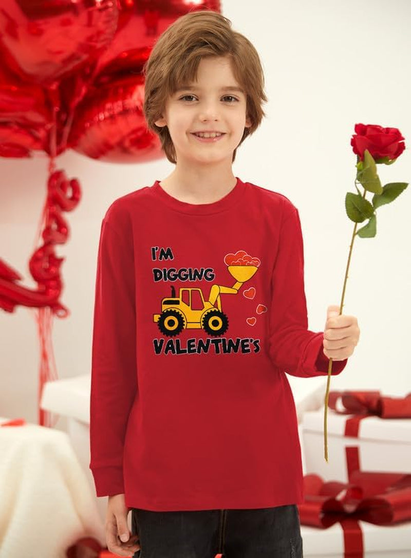 Unisex Kid'S Valentines Day Print Top Cute Long Sleeve Shirt 2-10 Years