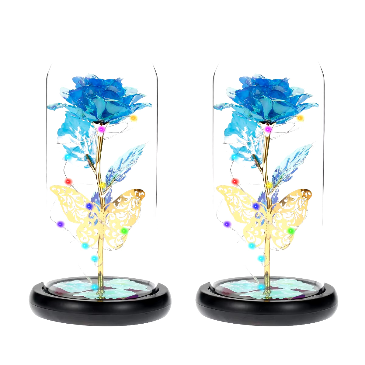 Rose Light Artificial Galaxy Rose Lamp with Butterfly and Colorful LED Rose Flowers in Glass Battery Powered Gifts for Wedding