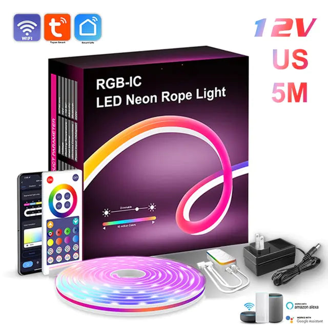 RGB LED Neon Light Bar with WiFi, App and Voice Control, Music Sync – Ideal for TV Backlighting and Room Decoration