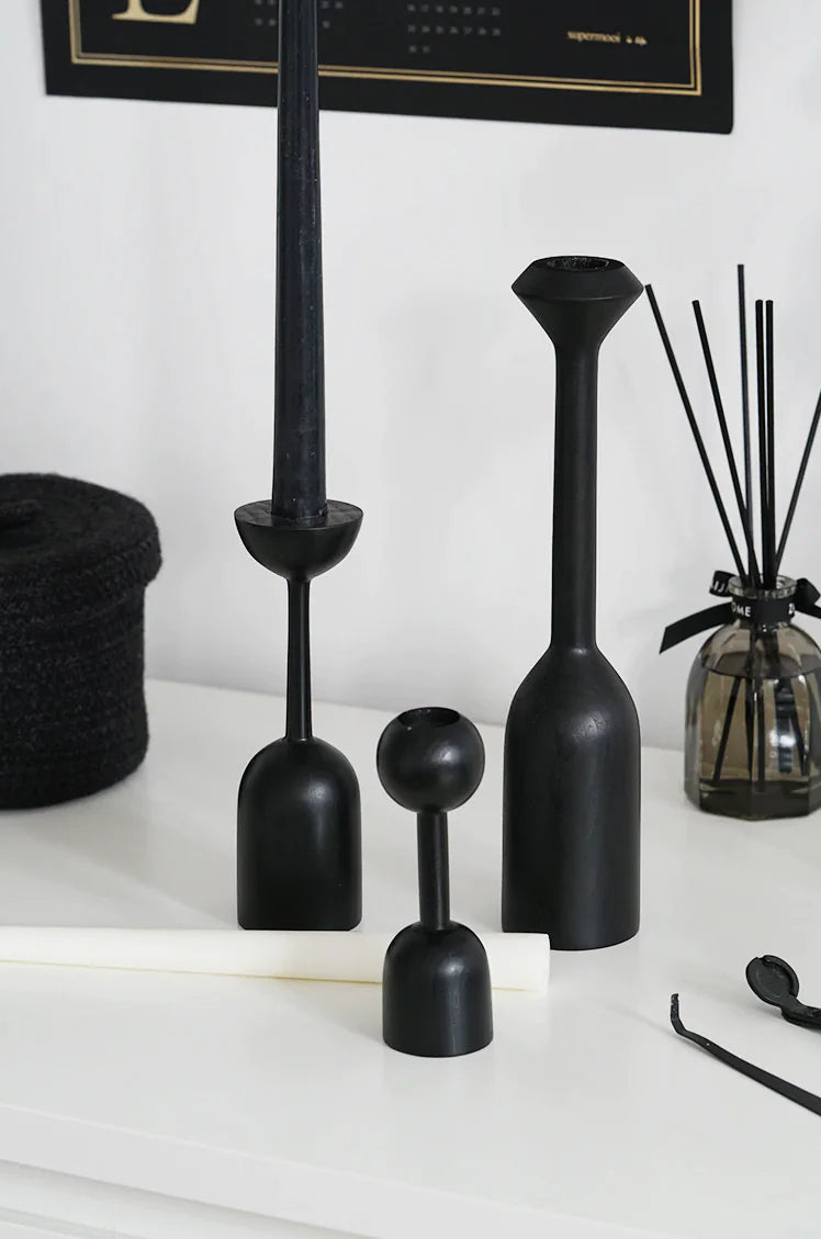 Black Wooden Candle Holder