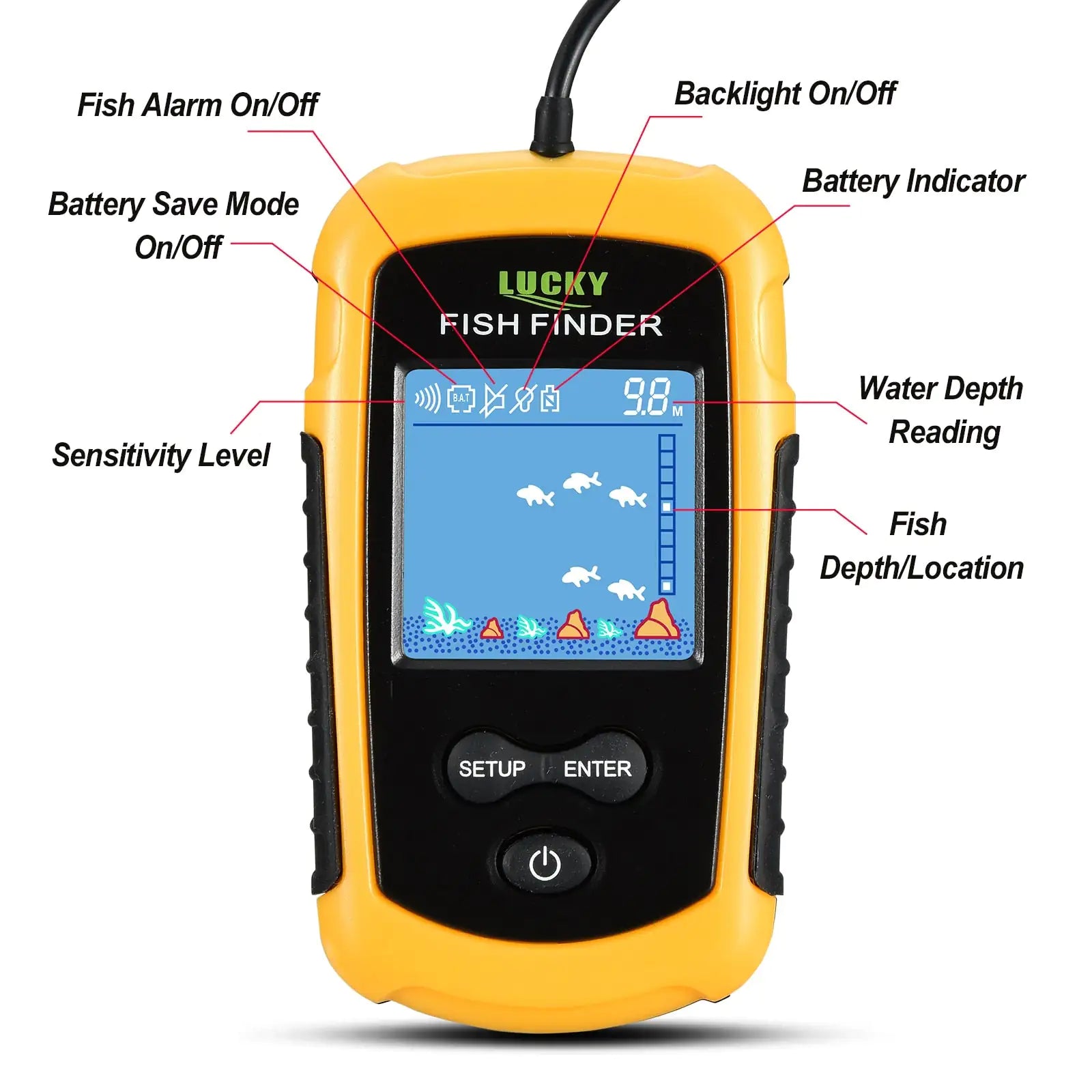 Portable Sonar Fish Finder FFC1108-1: 100M Range, Ideal for Lake and Sea Fishing